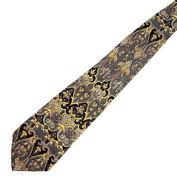 GIANNI VERSACE 90s Vintage Metallic Baroque Silk Pattern Tie Made in Italy - Picture 2 of 8